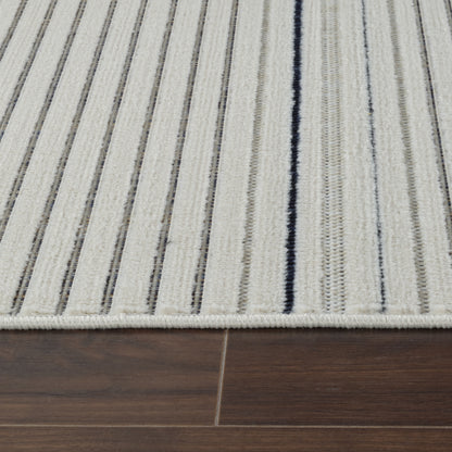 Maris Striped Contemporary Cream and Blue Indoor Rug