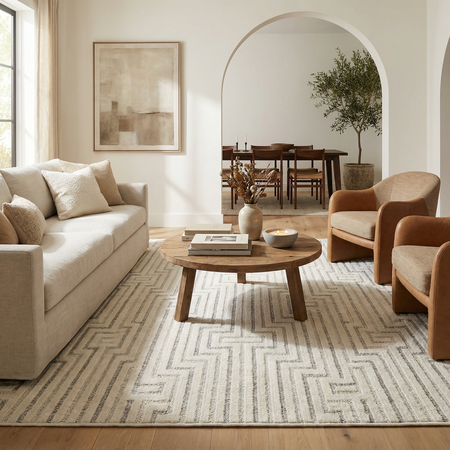 Sajari Geometric Contemporary Cream and Beige Indoor Rug