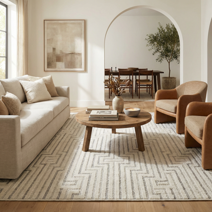 Sajari Geometric Contemporary Cream and Beige Indoor Rug