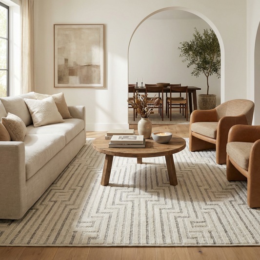 Sajari Geometric Contemporary Cream and Beige Indoor Rug