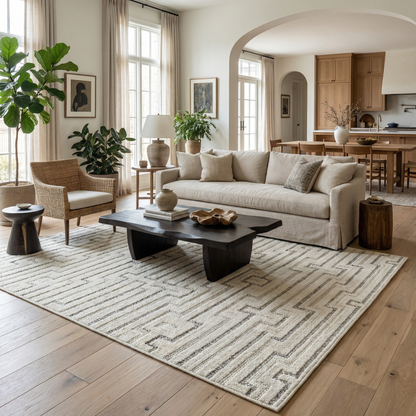 Sajari Geometric Contemporary Cream and Beige Indoor Rug