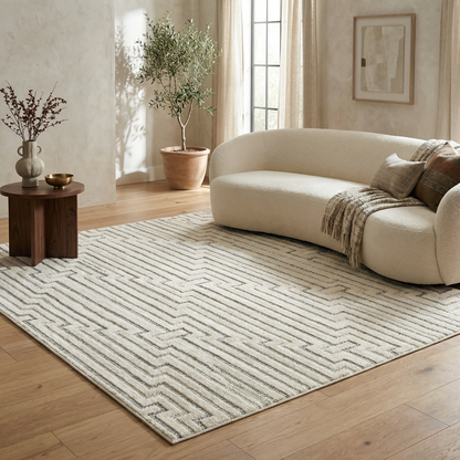 Sajari Geometric Contemporary Cream and Beige Indoor Rug