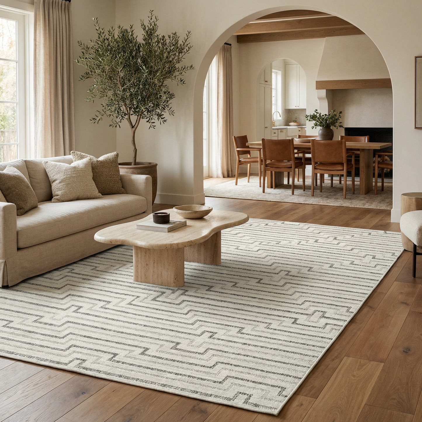 Sajari Geometric Contemporary Cream and Beige Indoor Rug