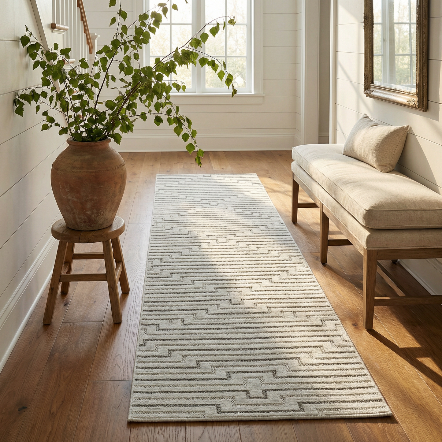 Sajari Geometric Contemporary Cream and Beige Indoor Rug