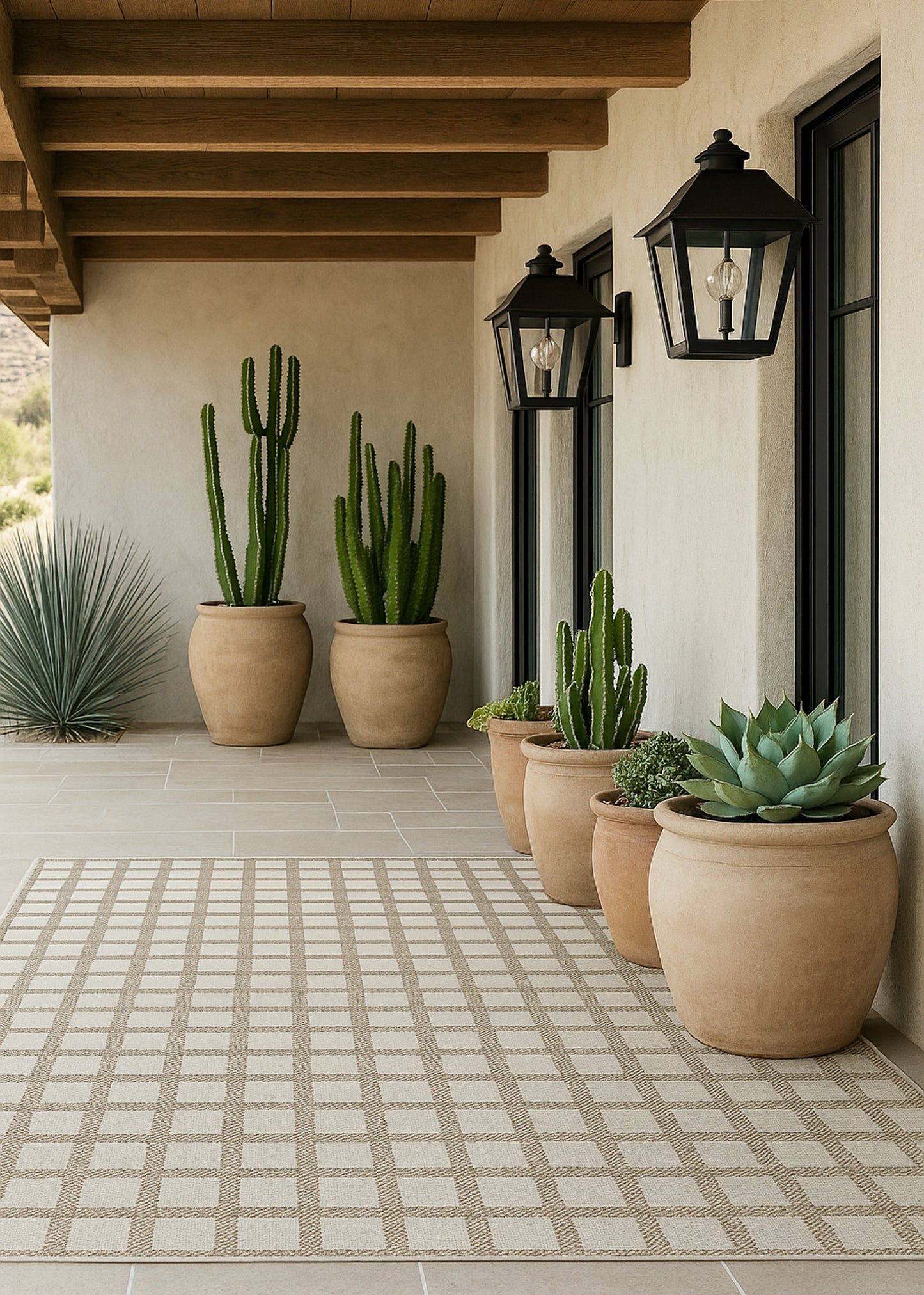 Tapis beige moderne à carreaux Maise