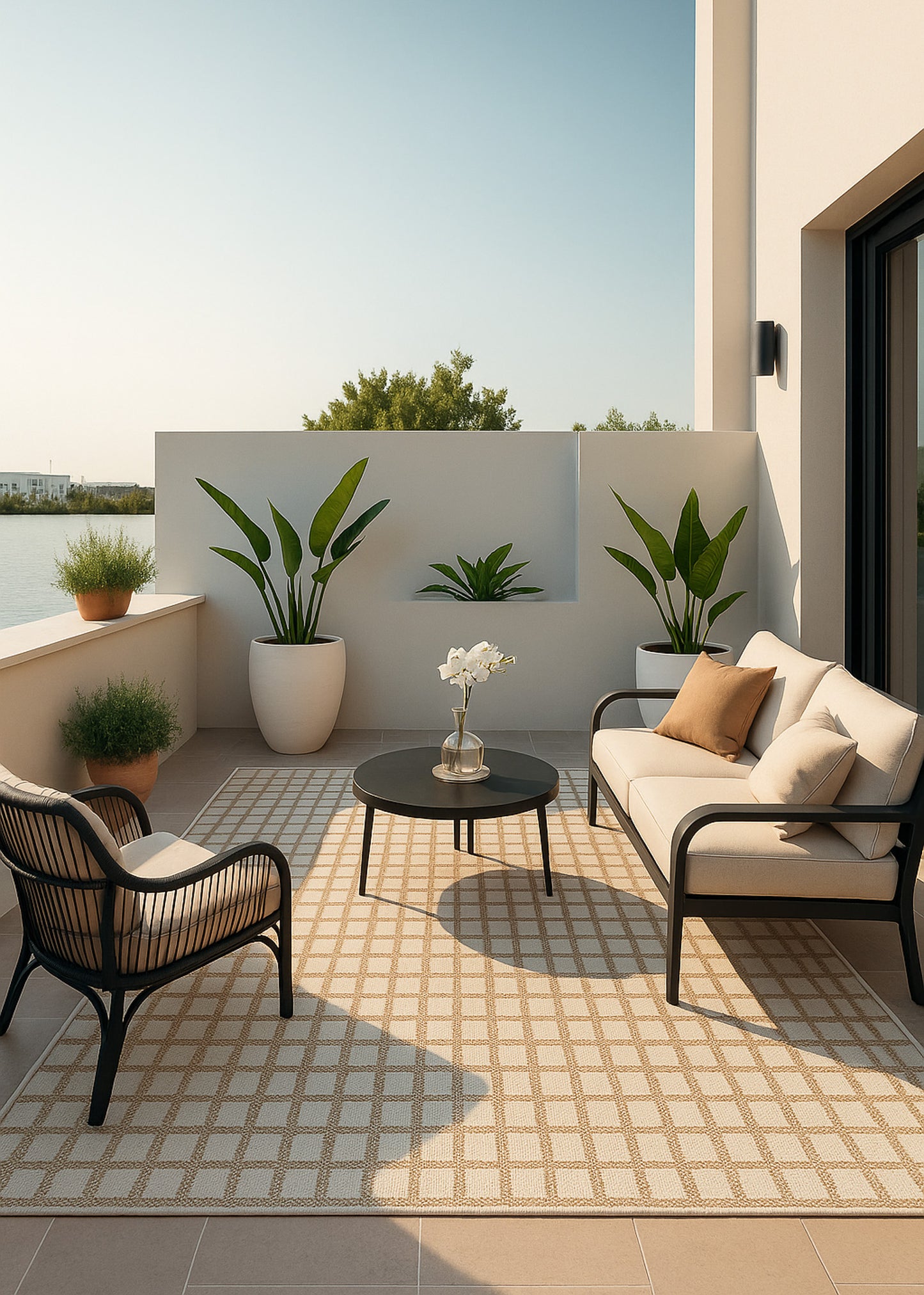 Tapis beige moderne à carreaux Maise