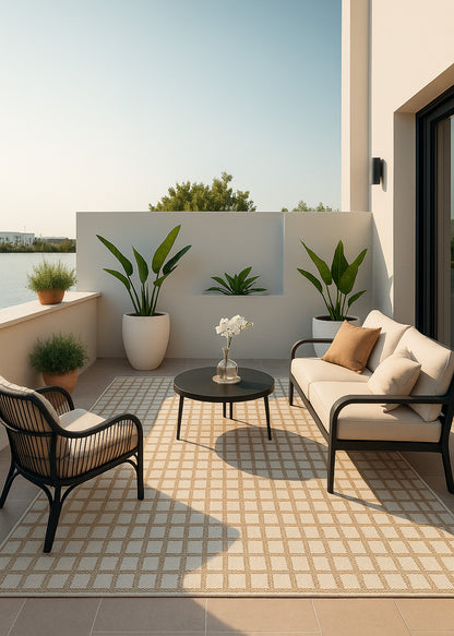 Tapis beige moderne à carreaux Maise