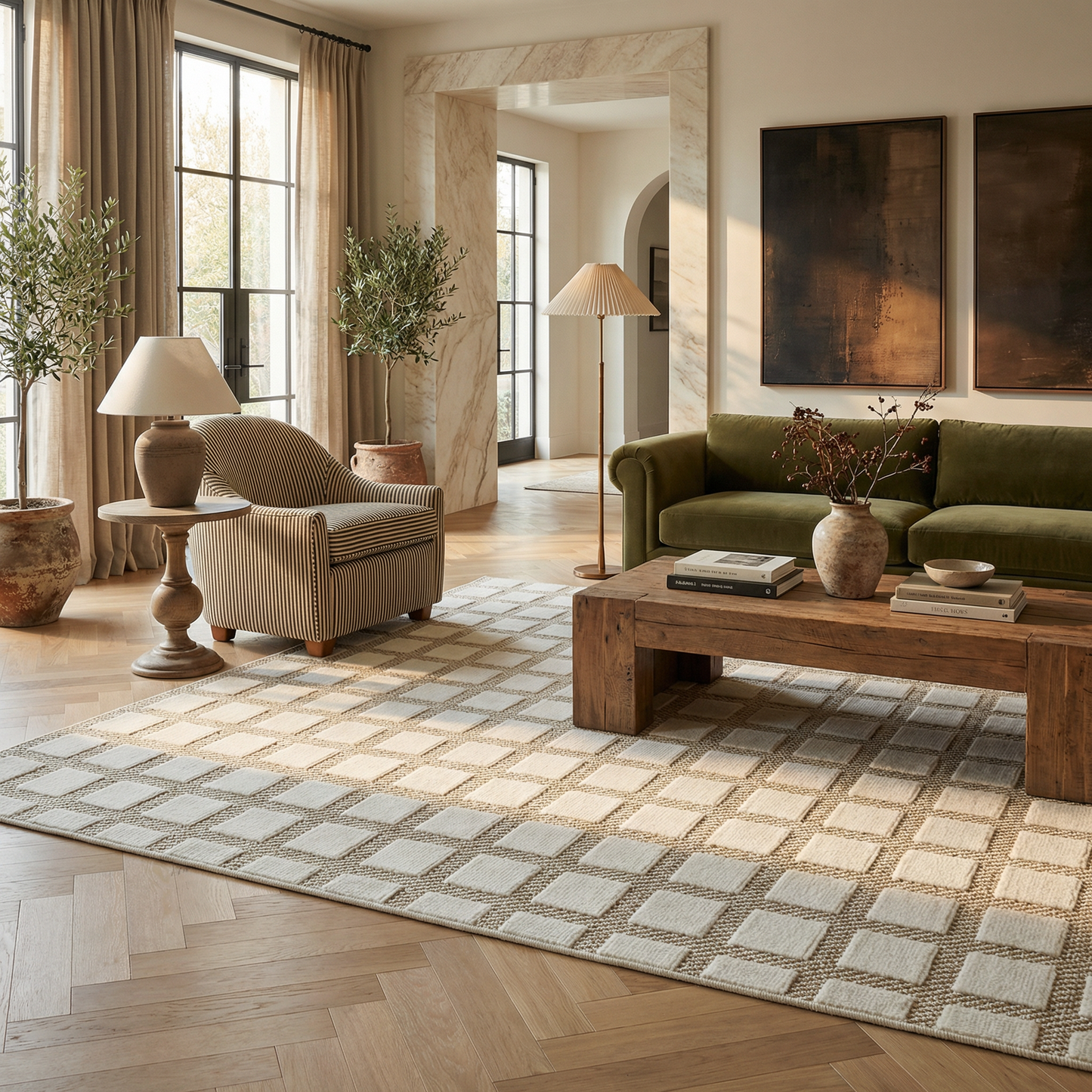 Kasbah Geometric Contemporary Cream and Beige Indoor Rug