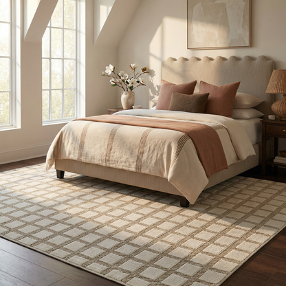 Kasbah Geometric Contemporary Cream and Beige Indoor Rug