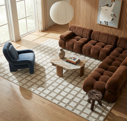 Kasbah Geometric Contemporary Cream and Beige Indoor Rug