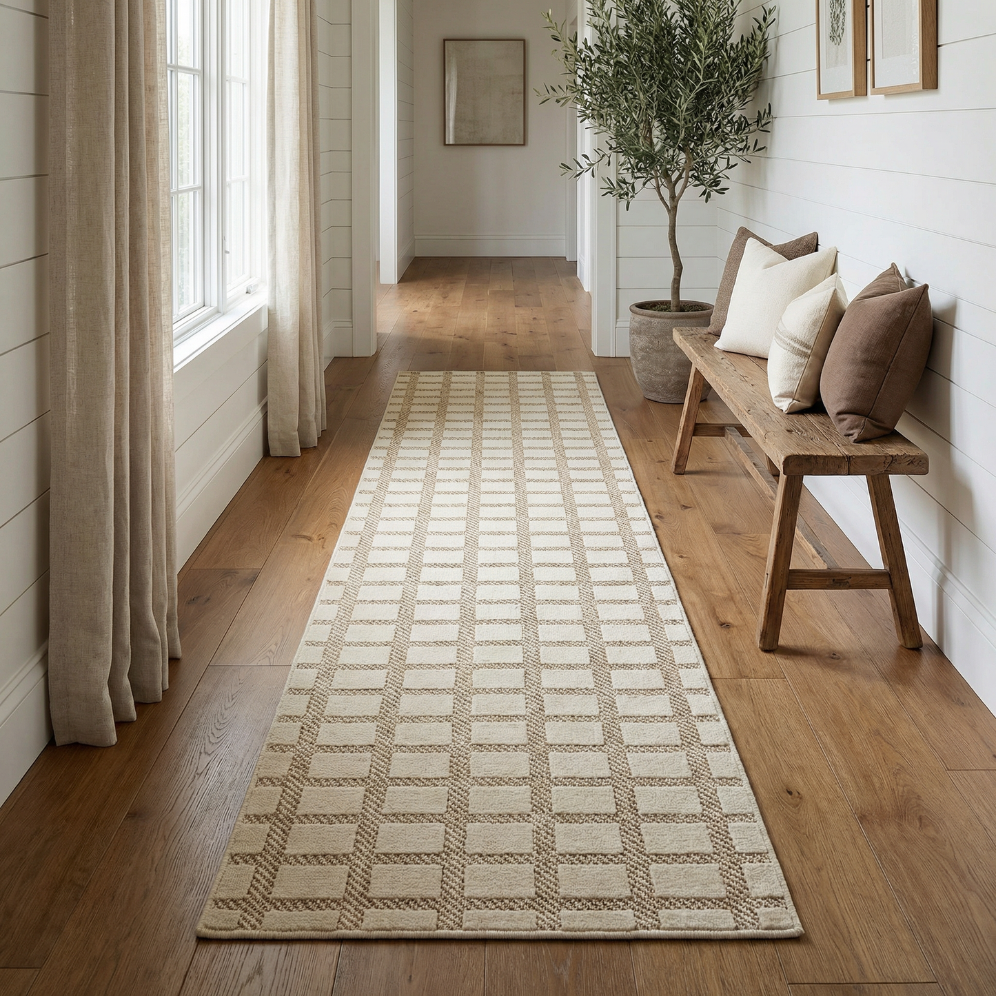 Kasbah Geometric Contemporary Cream and Beige Indoor Rug