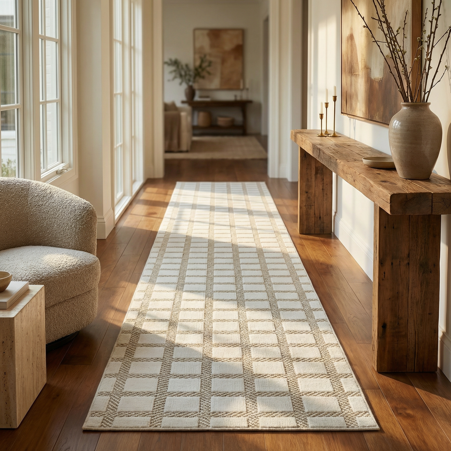 Kasbah Geometric Contemporary Cream and Beige Indoor Rug