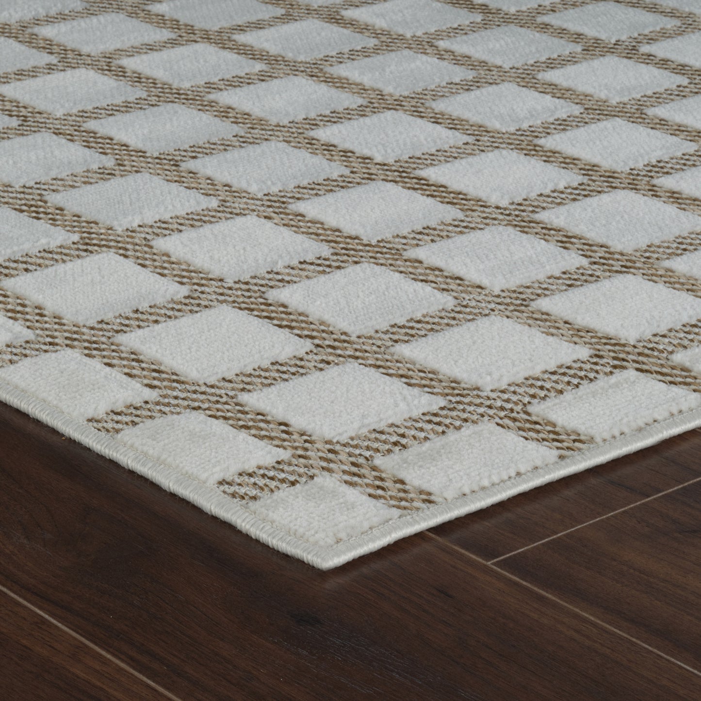 Alfombra moderna beige a cuadros Maise