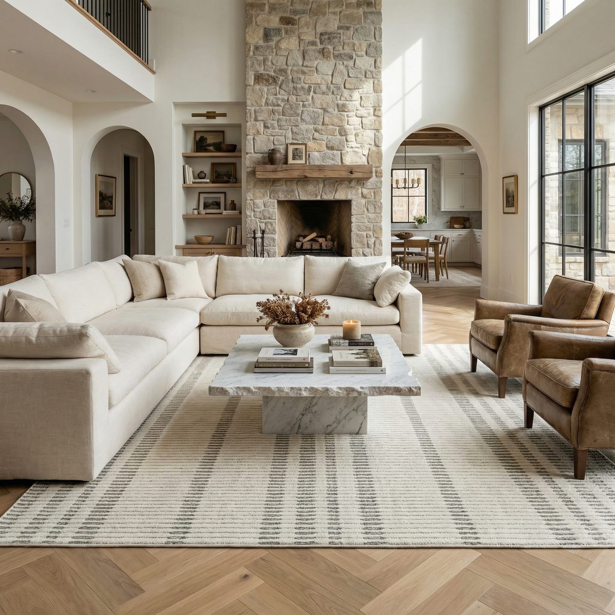 Sabi Striped Contemporary Cream and Beige Indoor Rug