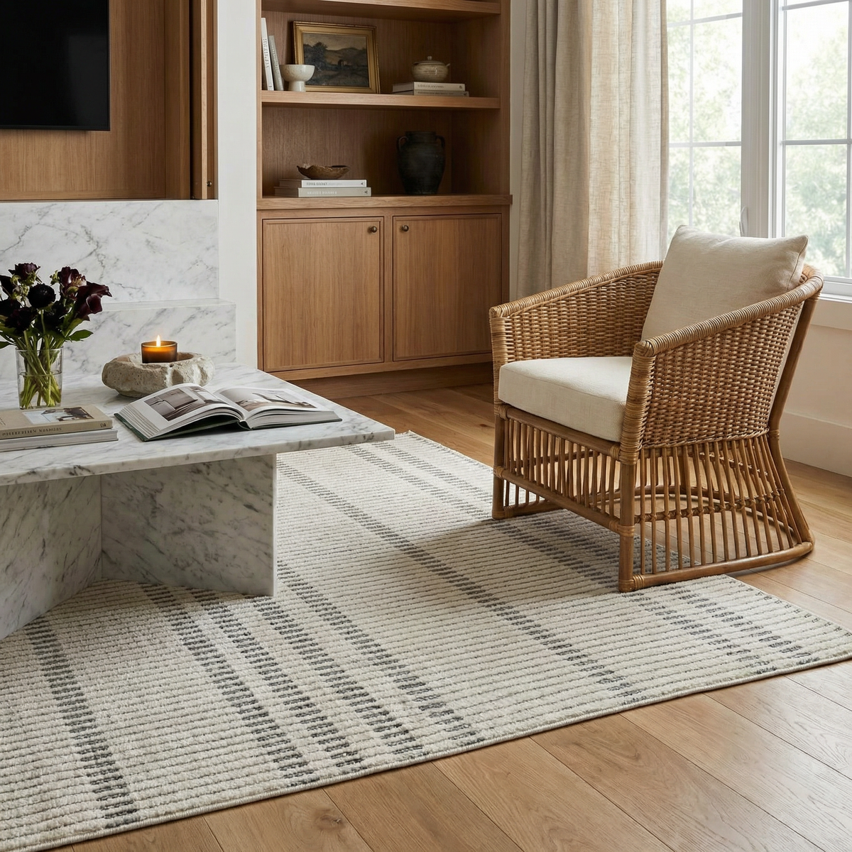 Sabi Striped Contemporary Cream and Beige Indoor Rug