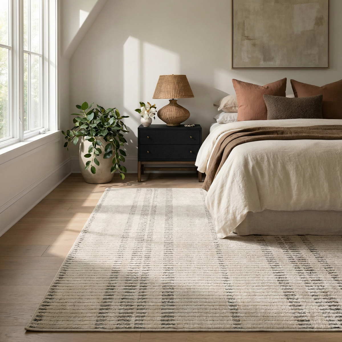 Sabi Striped Contemporary Cream and Beige Indoor Rug