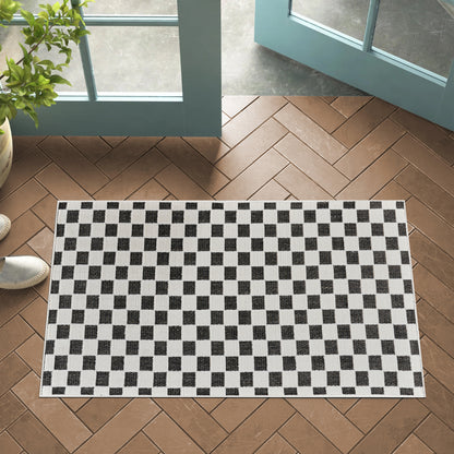 Misbah Checkered Contemporary Black and White Indoor Rug