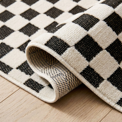 Misbah Checkered Contemporary Black and White Indoor Rug