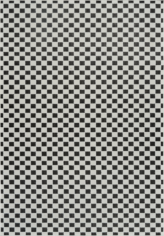 Misbah Checkered Contemporary Black and White Indoor Rug