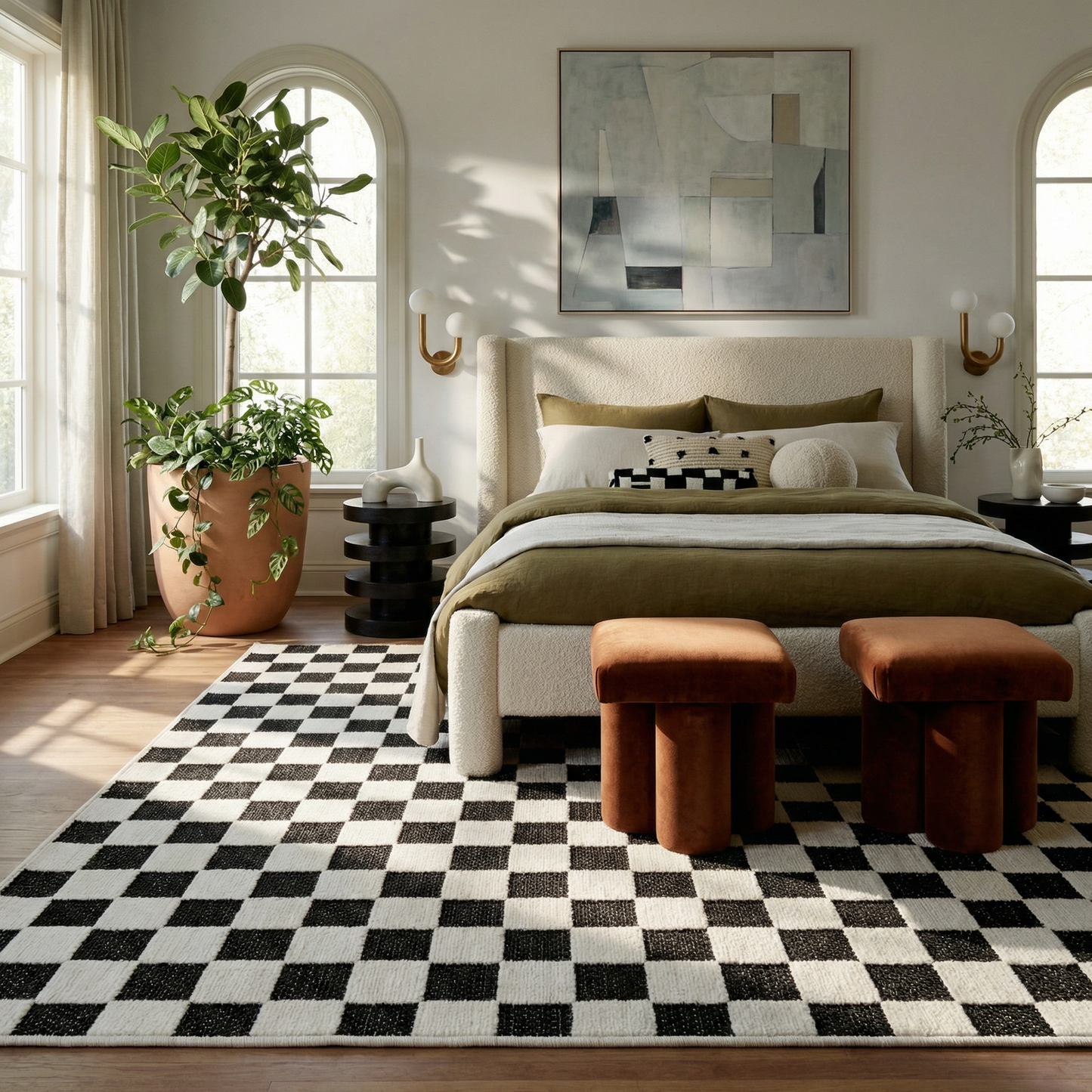 Misbah Checkered Contemporary Black and White Indoor Rug