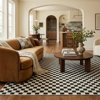 Misbah Checkered Contemporary Black and White Indoor Rug