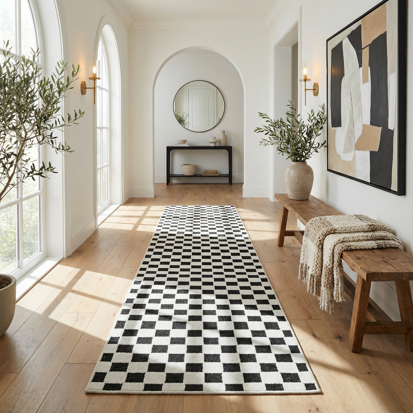 Misbah Checkered Contemporary Black and White Indoor Rug