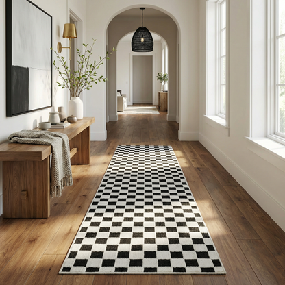 Misbah Checkered Contemporary Black and White Indoor Rug