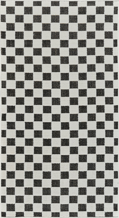 Misbah Checkered Contemporary Black and White Indoor Rug
