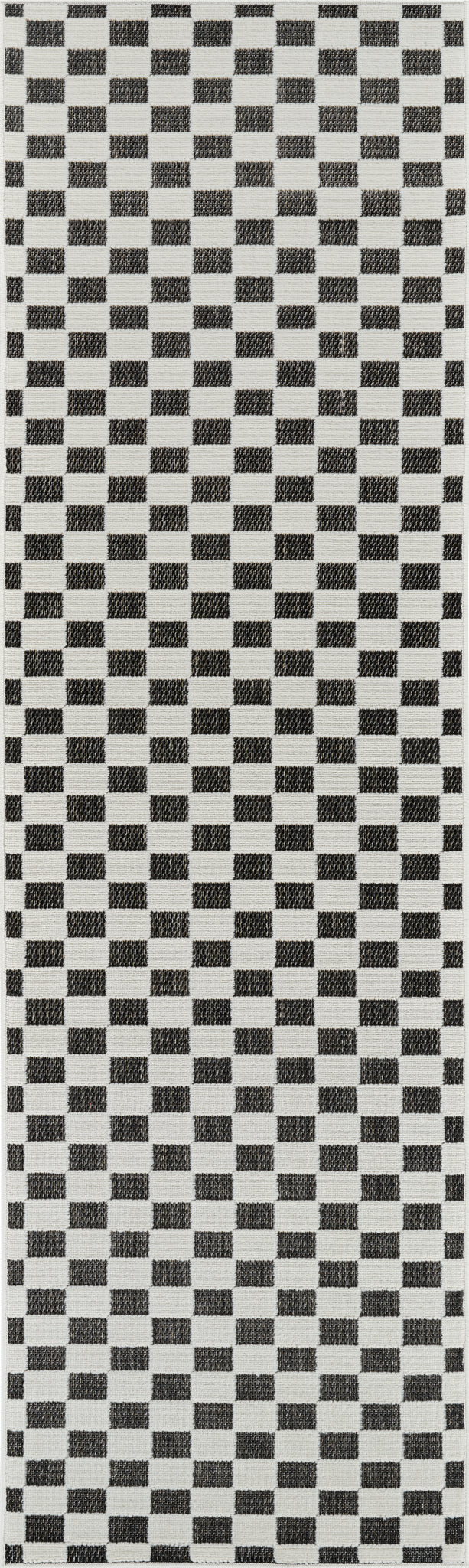 Misbah Checkered Contemporary Black and White Indoor Rug