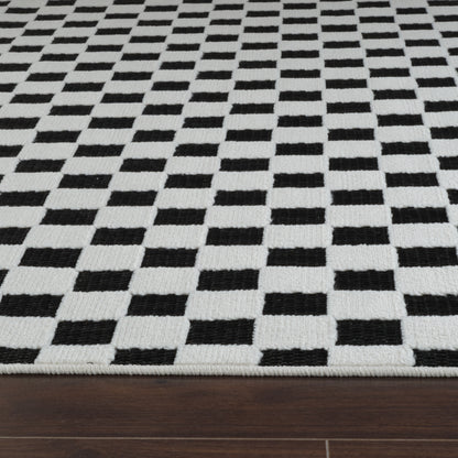 Misbah Checkered Contemporary Black and White Indoor Rug