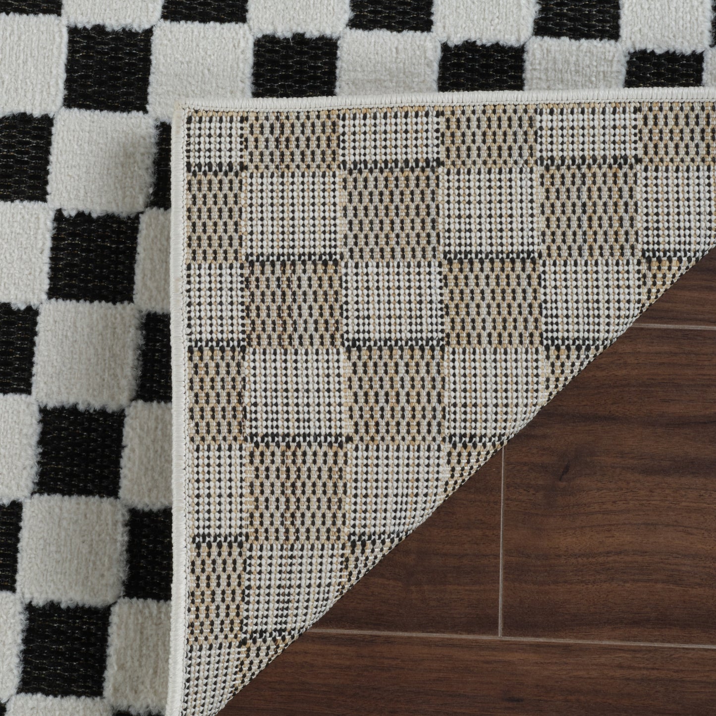 Misbah Checkered Contemporary Black and White Indoor Rug