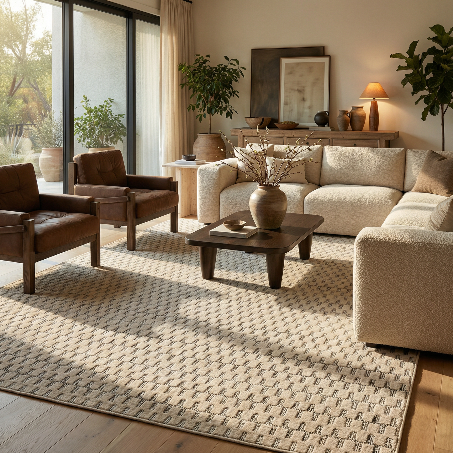 Safi Geometric Contemporary Cream and Beige Indoor Rug