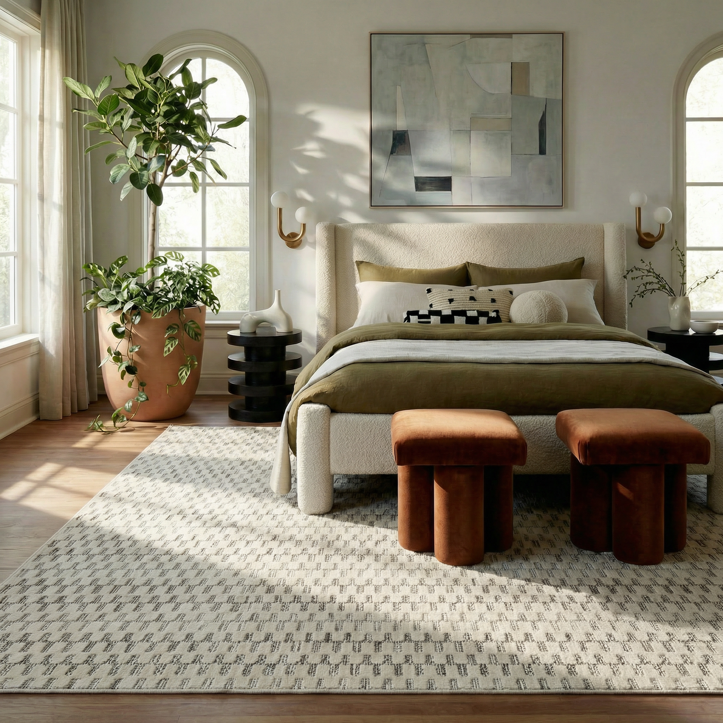 Safi Geometric Contemporary Cream and Beige Indoor Rug