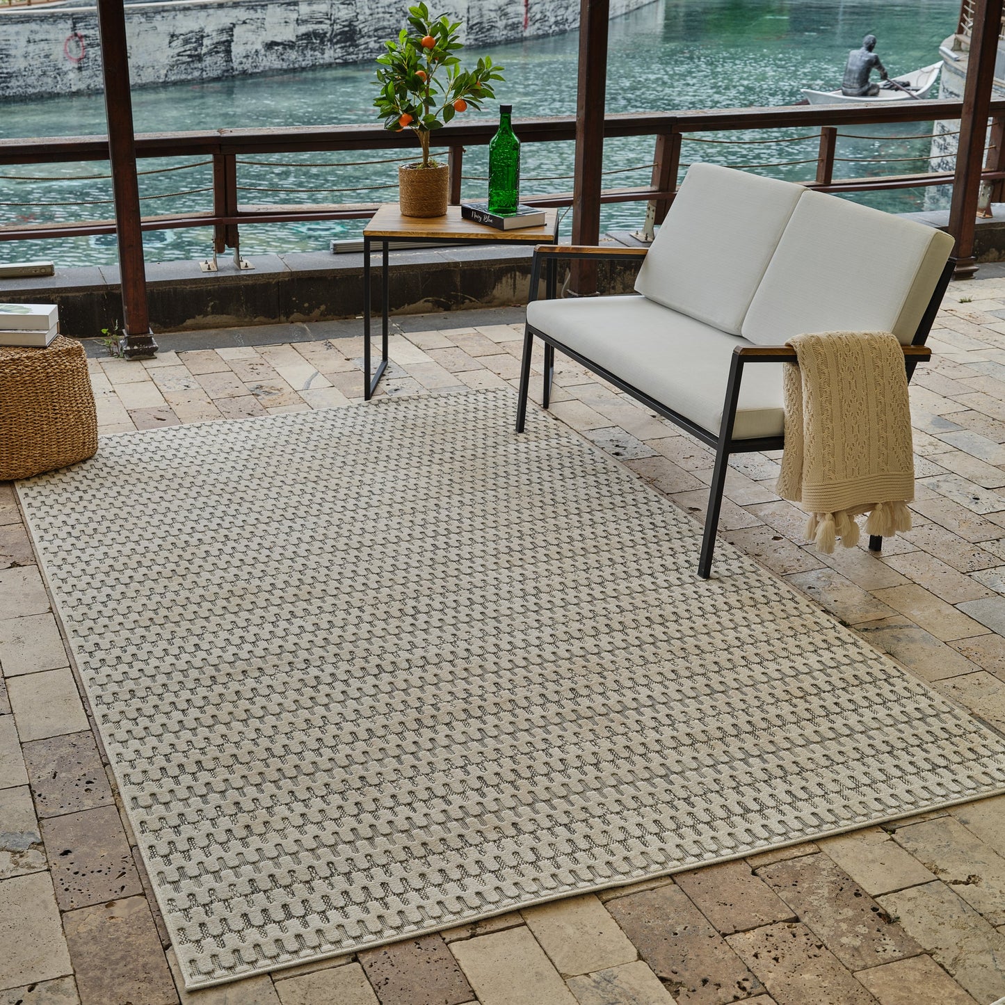 Tapis crème moderne abstrait Maise