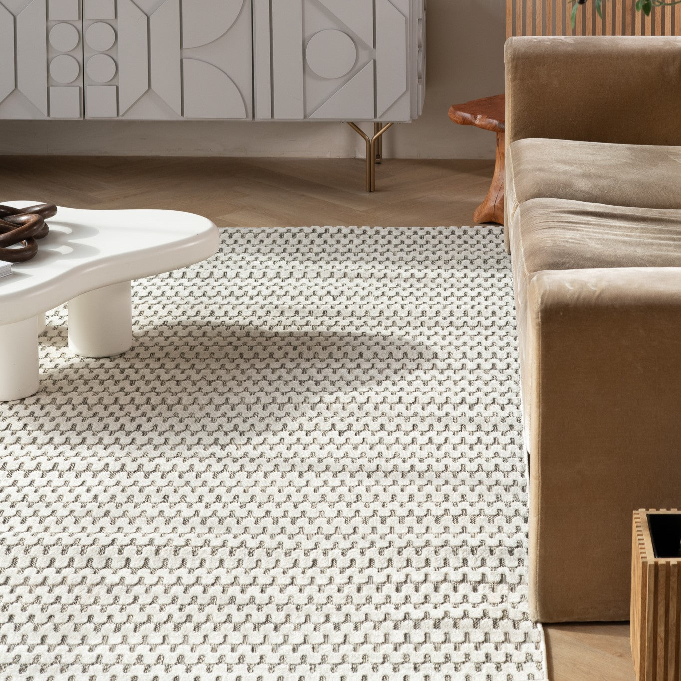 Tapis crème moderne abstrait Maise