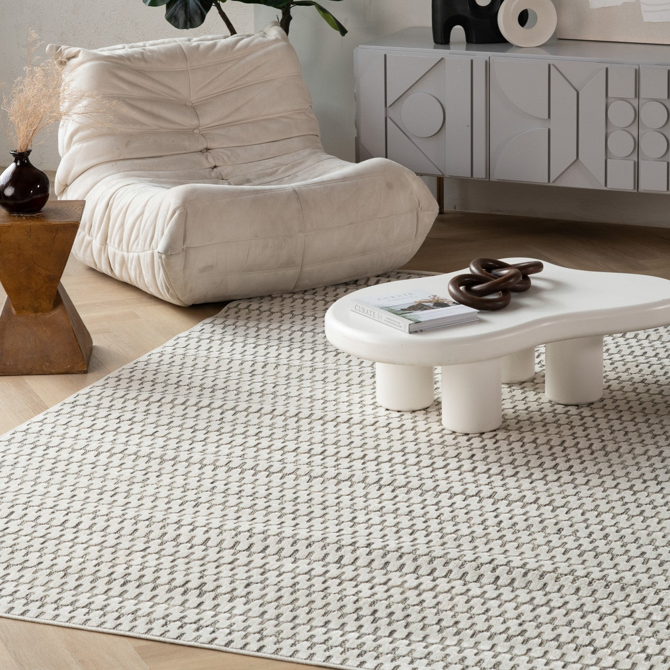 Tapis crème moderne abstrait Maise