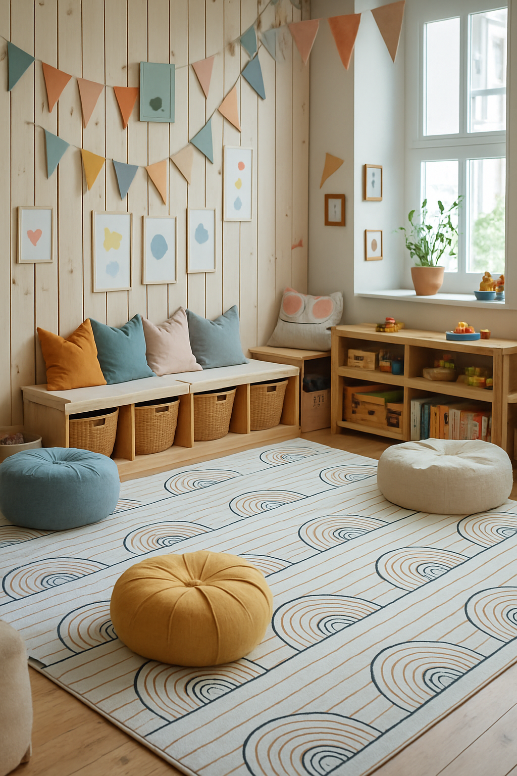 Tapis de jeu arc-en-ciel coloré rayé Soft Steps Playtime, tapis doux bleu