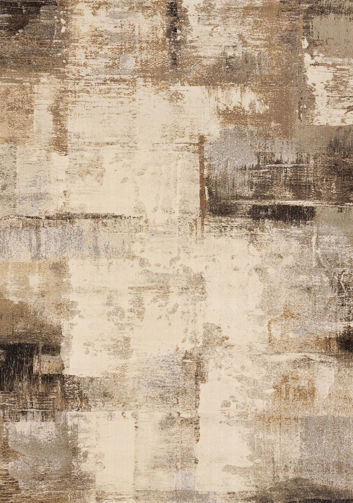Tapis contemporain vieilli géométrique crème