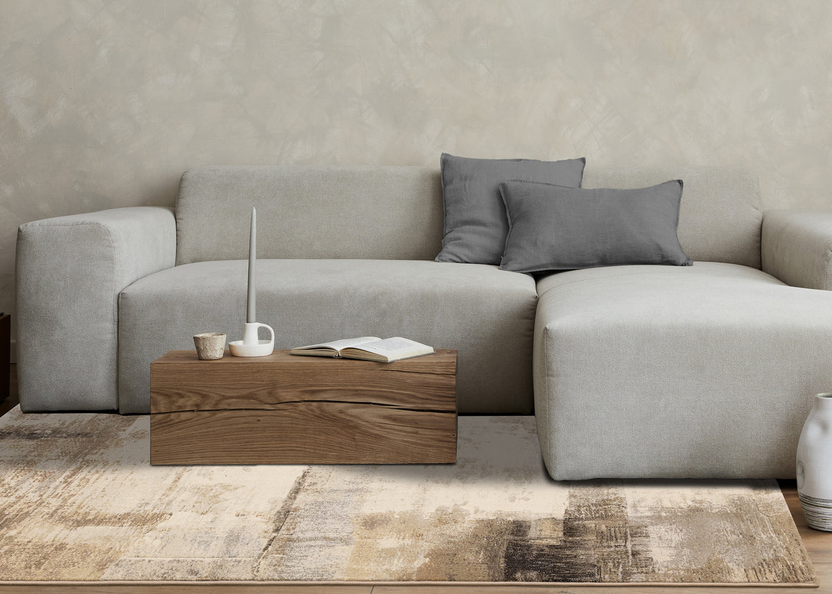 Contemporary Distressed Geometric Cream Area Rug