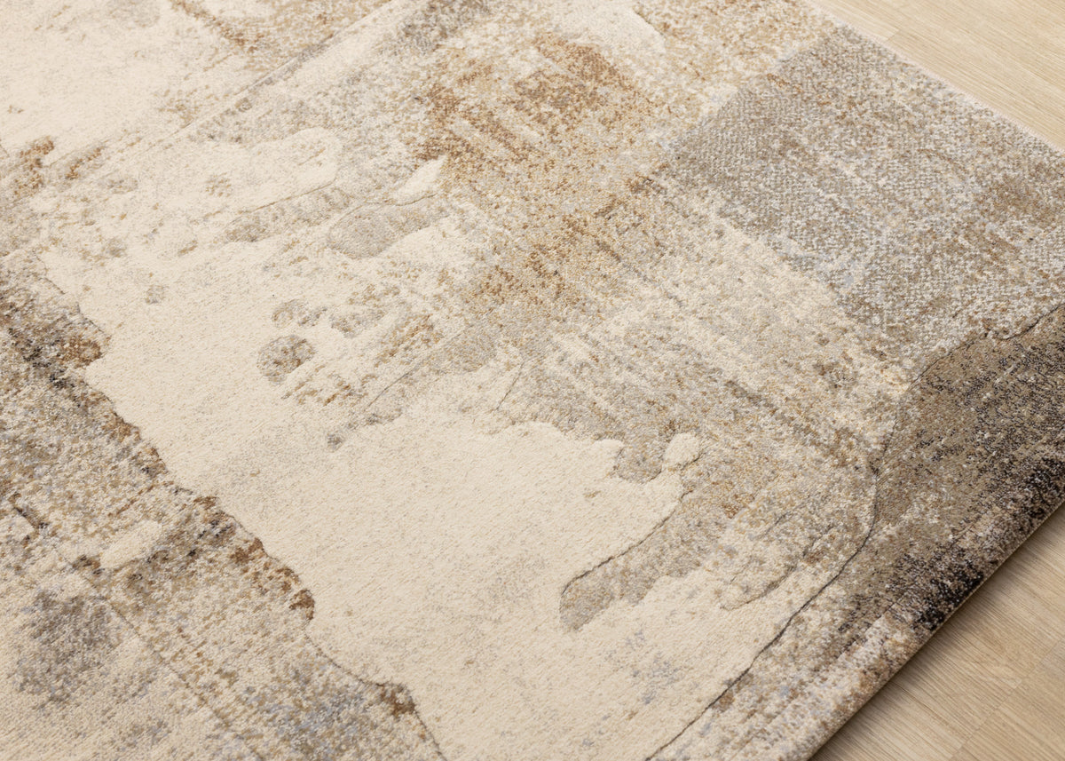 Contemporary Distressed Geometric Cream Area Rug