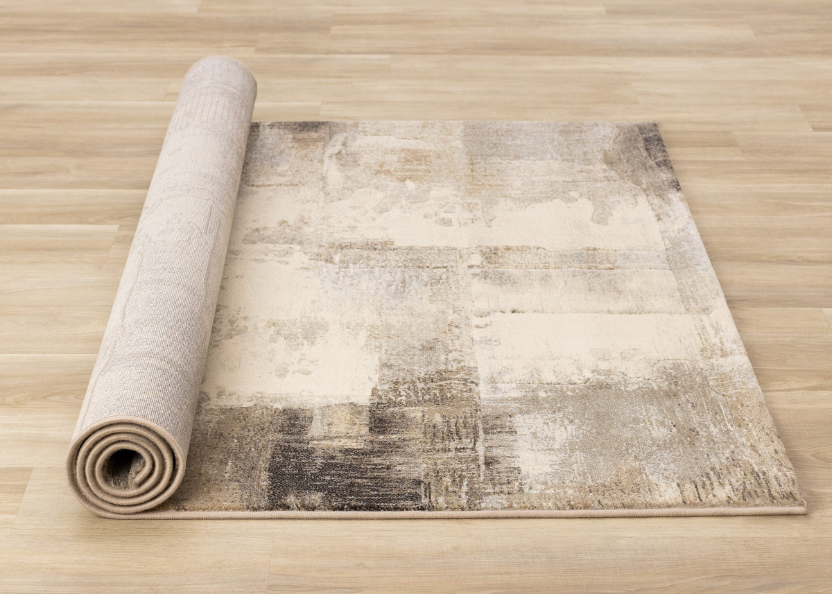 Contemporary Distressed Geometric Cream Area Rug