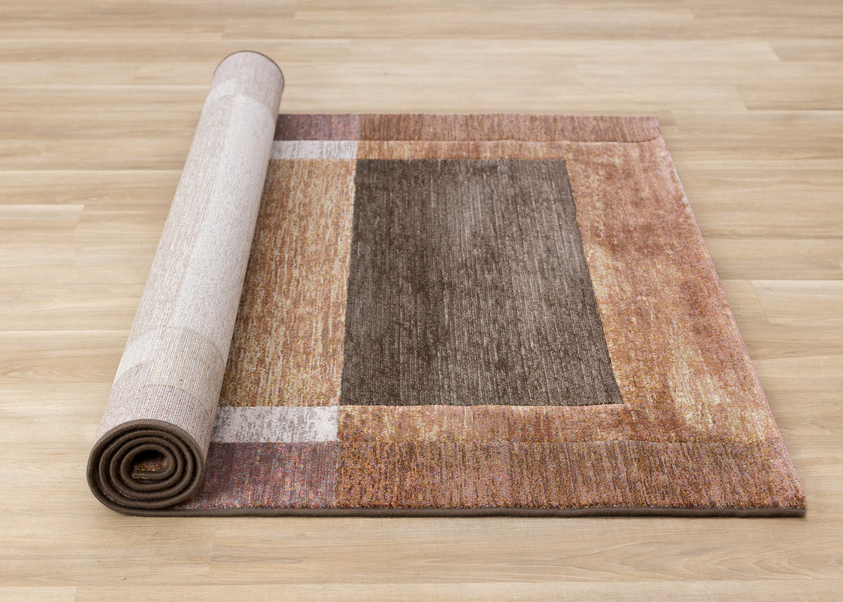 Contemporary Border Distressed Orange Area Rug