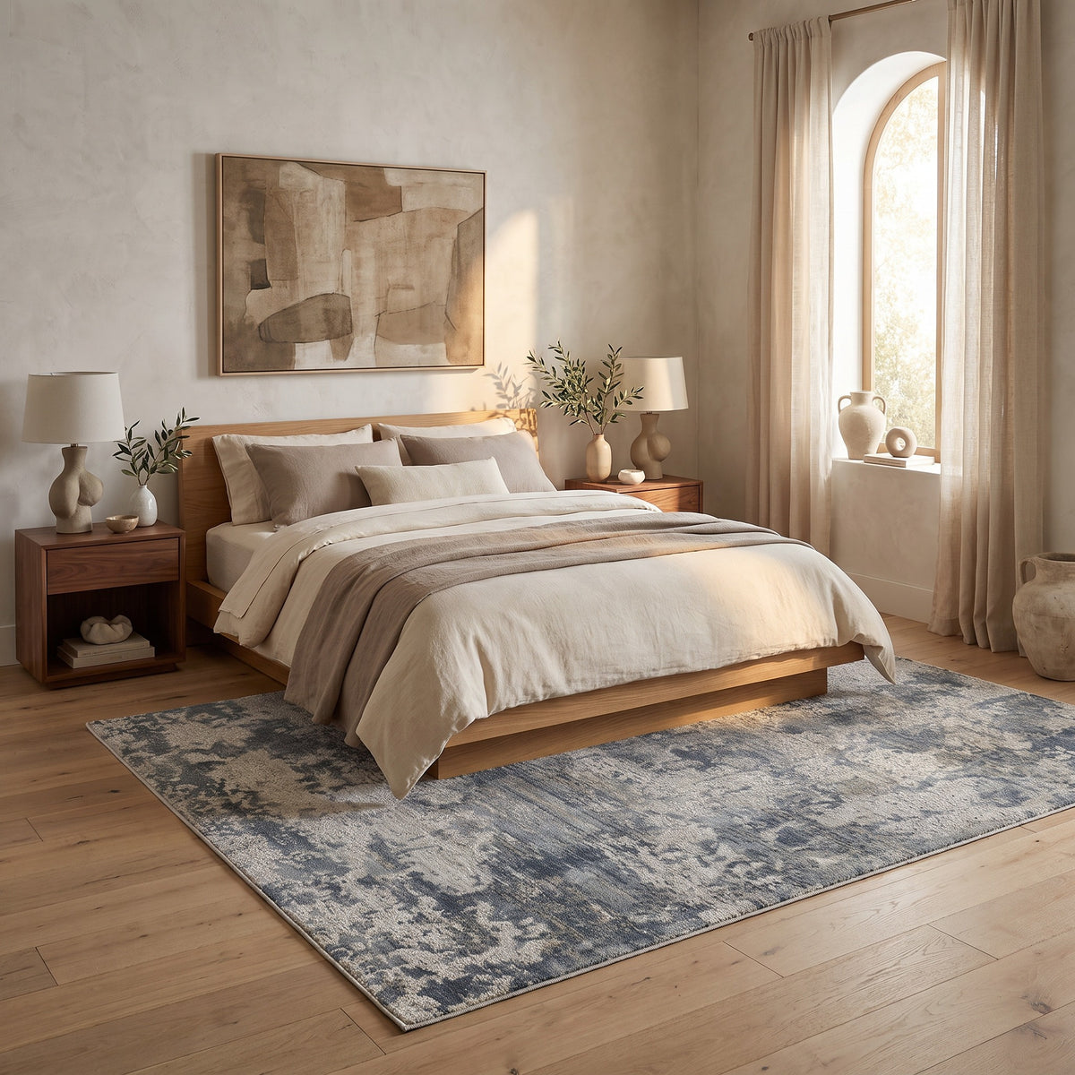 Tapis Eira abstrait contemporain bleu et gris