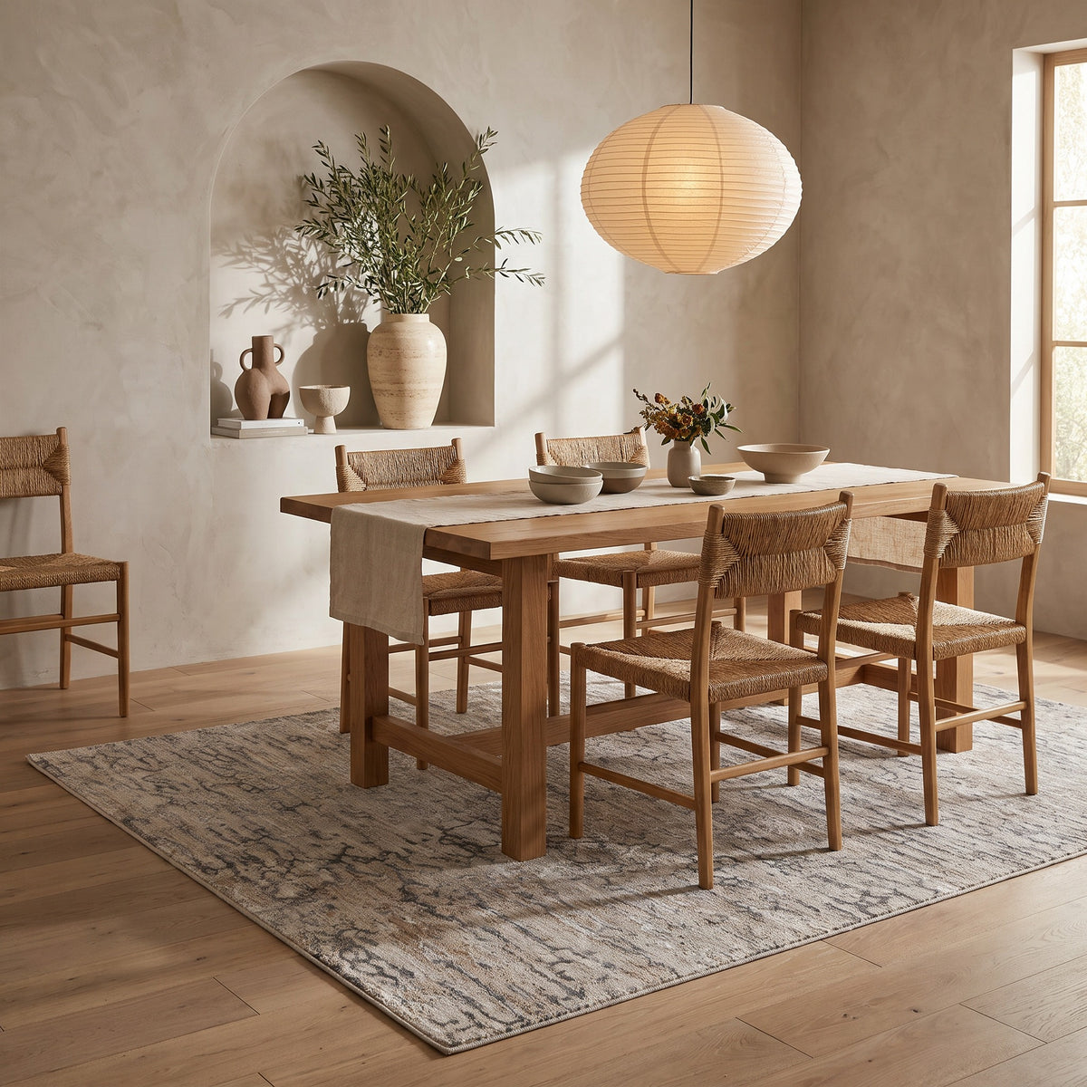 Tapis Elio abstrait vieilli contemporain beige et marron