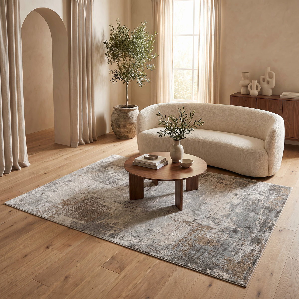 Tapis Verona abstrait vieilli contemporain beige et marron
