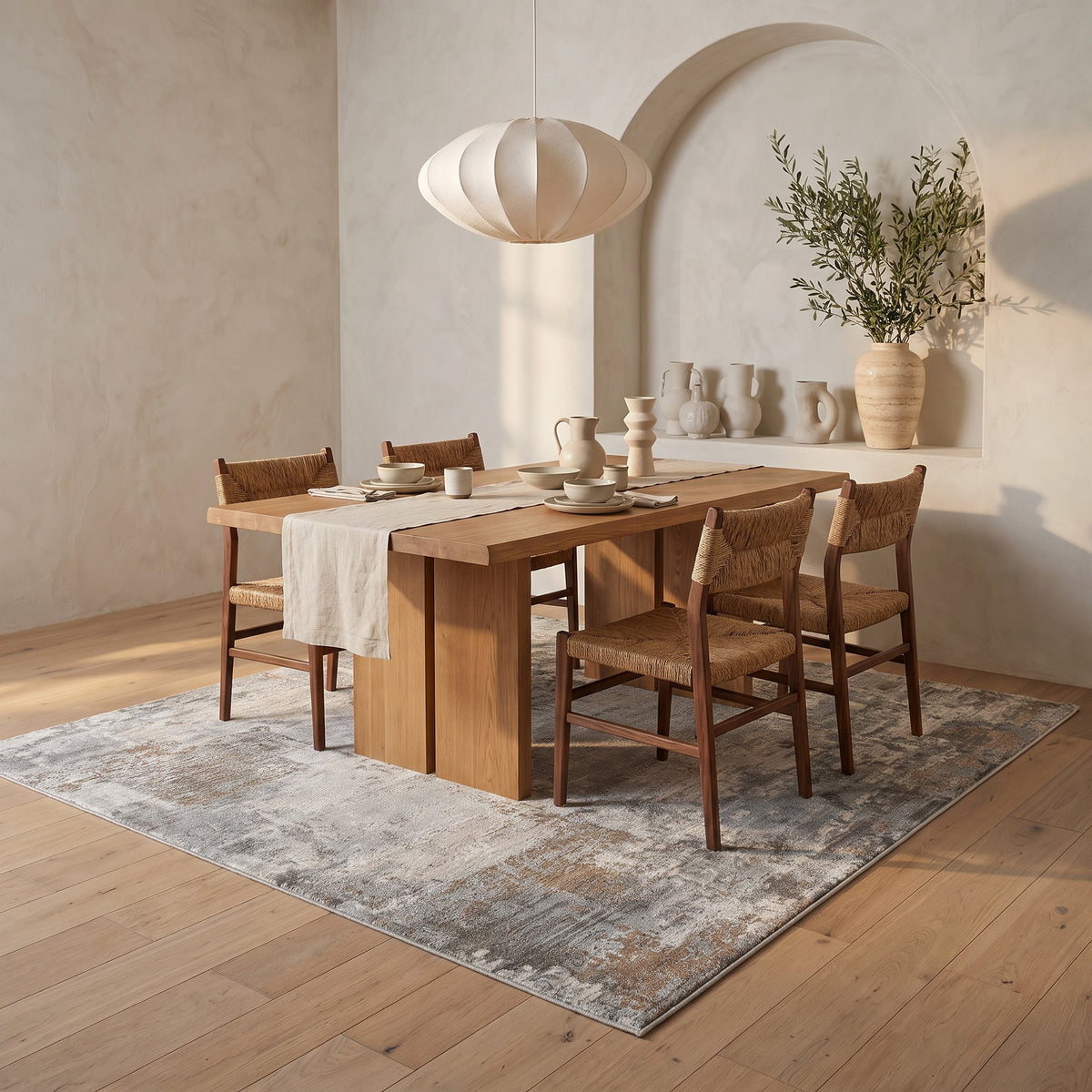 Tapis Verona abstrait vieilli contemporain beige et marron