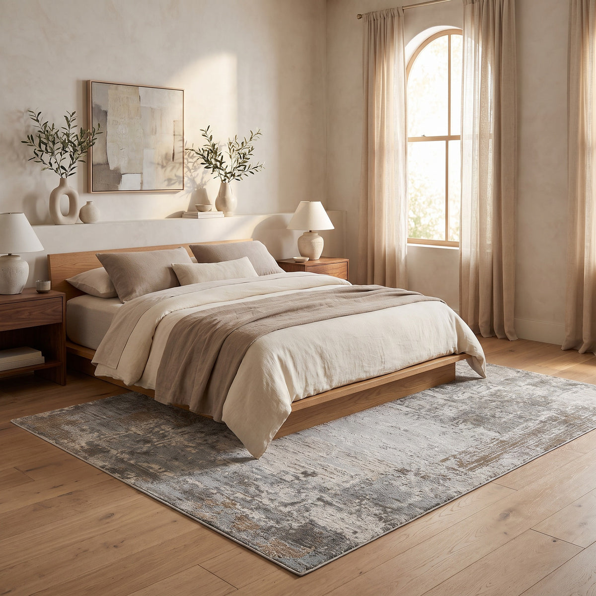 Tapis Verona abstrait vieilli contemporain beige et marron