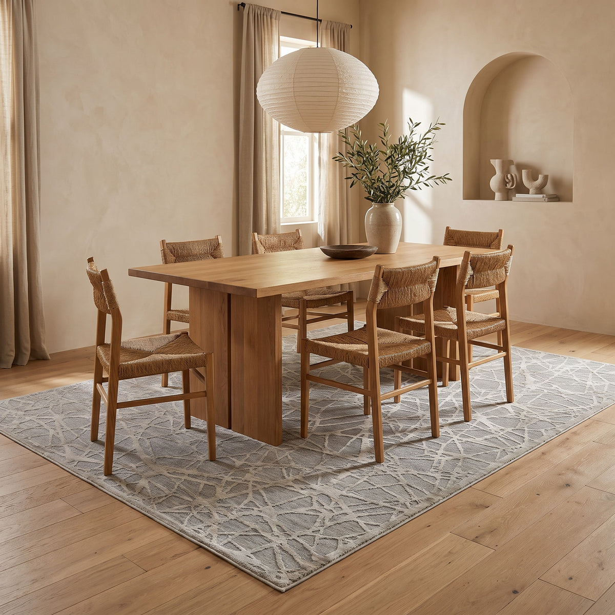 Tapis Vetra abstrait à motif toile contemporain bleu et beige