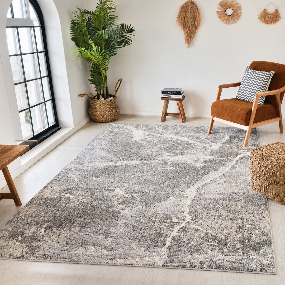 Tapis Marwa effet marbre contemporain gris et beige