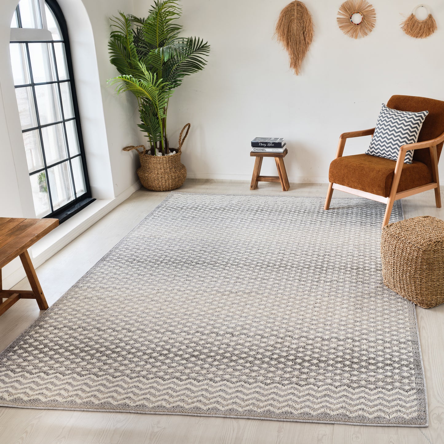 Tapis gris géométrique marocain Jules